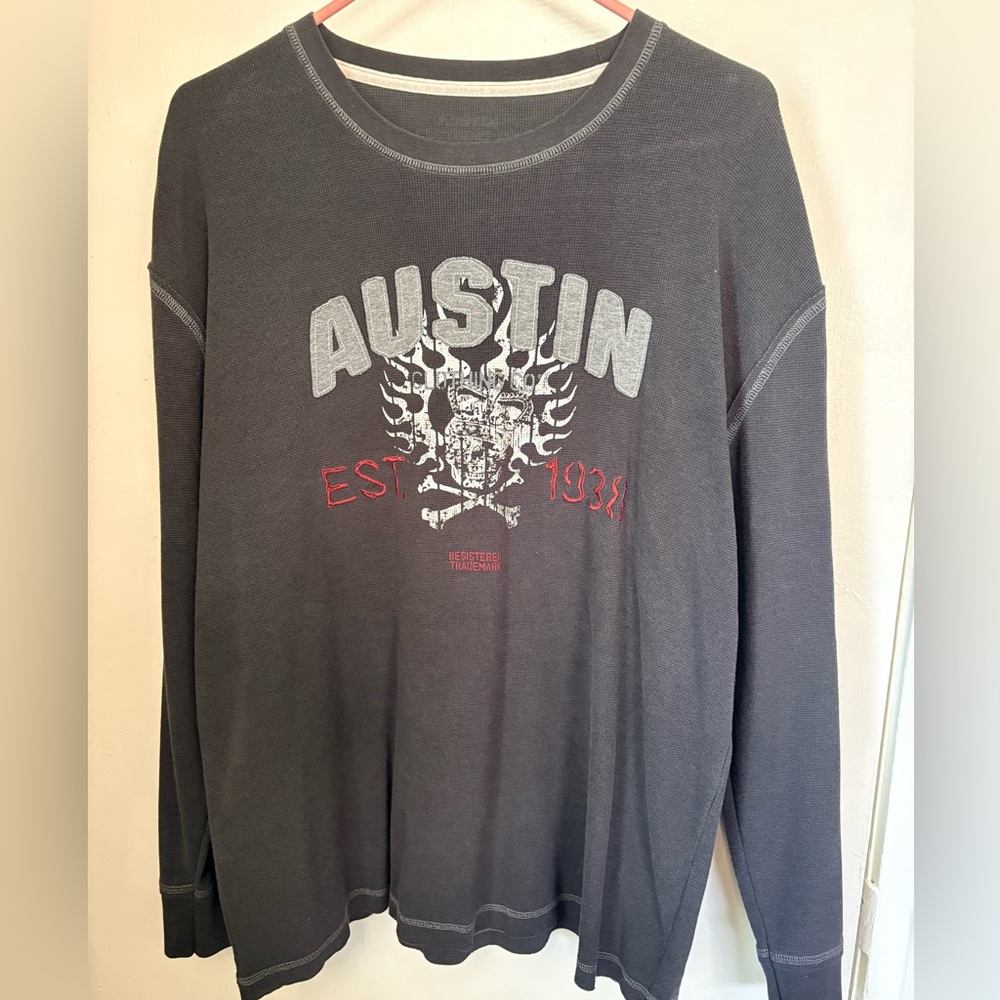 Austin Graphic Long Sleeve Tee - Gray with White & Red Print